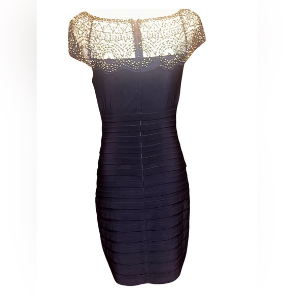 XScape Beaded Knee Length Bodycon Cocktail and Party Dress Sz 4 in Navy - Picture 6 of 12